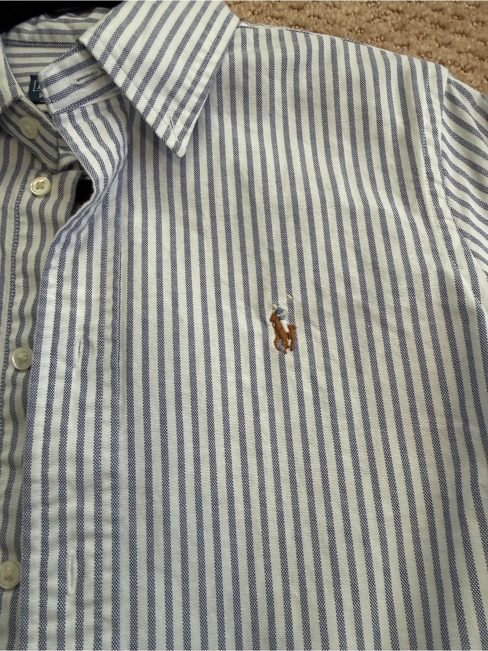 NWOT Polo by Ralph Lauren White and Navy Striped Button-Down Shirt - Picture 2 of 5